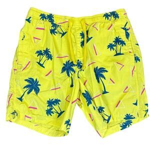 Free Planet Palm Tree Tropical Cotton Shorts Yellow Size Medium